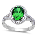 Filigree Style Oval Emerald Fashion .925 Sterling Silver Ring