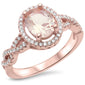 Rose Gold Plated Morganite & Cz .925 Sterling Silver Ring Sizes 5-11