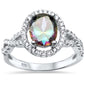 Twisted Prong Rainbow Topaz Oval .925 Sterling Silver Ring Sizes 5-10