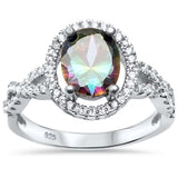 Twisted Prong Rainbow Topaz Oval .925 Sterling Silver Ring