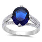 .925 Sterling Silver 4ct Oval Cut Blue Sapphire & Cz Fashion Ring Sizes 5-10