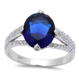 .925 Sterling Silver 4ct Oval Cut Blue Sapphire & Cz Fashion Ring