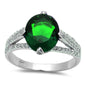 .925 Sterling Silver 4ct Oval Cut Green Emerald & Cz Fashion Ring Sizes 6-9