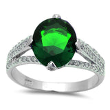 .925 Sterling Silver 4ct Oval Cut Green Emerald & Cz Fashion Ring