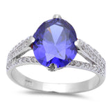 .925 Sterling Silver 4ct Oval Cut Tanzanite & Cz Fashion Ring Sizes 5-10