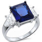 <span>CLOSEOUT!</span>Radiant Cut Blue Sapphire & Baguette Cz .925 Sterling Silver Ring