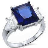 Radiant Cut Blue Sapphire & Baguette Cz .925 Sterling Silver Ring
