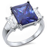 Radiant Cut Tanzanite & Baguette Cz .925 Sterling Silver Ring