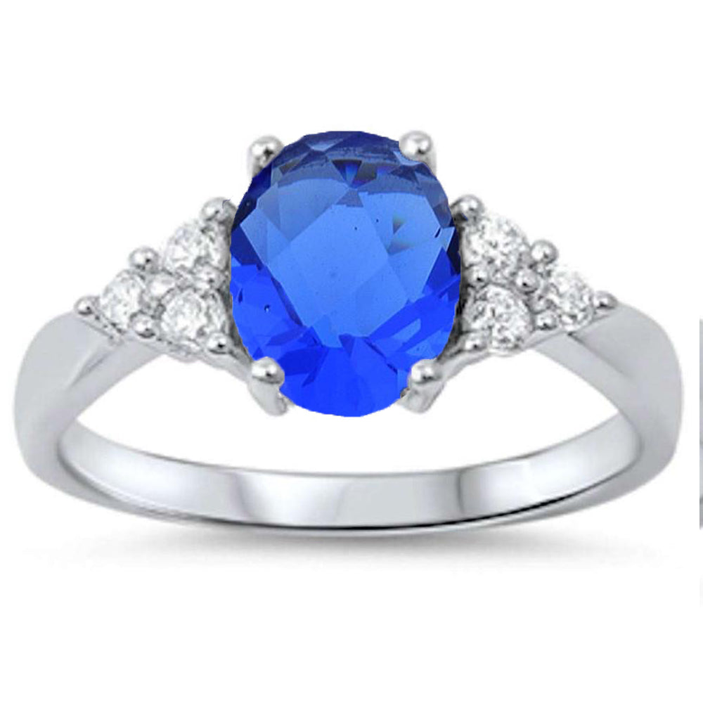 <span>CLOSEOUT!</span> Best Seller Oval Sapphire & Cz .925 Sterling Silver Ring Sizes 4-5,10