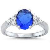  Best Seller Oval Sapphire & Cz .925 Sterling Silver Ring