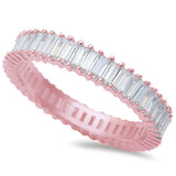  Rose Gold Plated Baguette Cz Fashion Engagement Band .925 Sterling Silver Ring Sizes 4-11