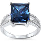 12x10 Radiant Cut Blue Sapphire & Cz .925 Sterling Silver Ring Sizes 5-10