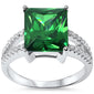 12x10 Radiant Cut Green Emerald & Cz .925 Sterling Silver Ring Sizes 6-10