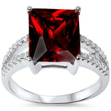 12x10 Radiant Cut Red Garnet & Cz .925 Sterling Silver Ring Sizes 6-10