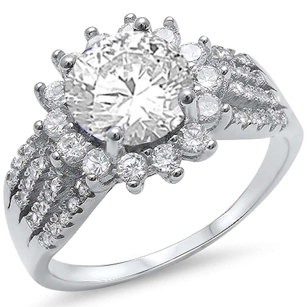 Fine Solitaire Cz Flower .925 Sterling Silver Ring Sizes 5-10
