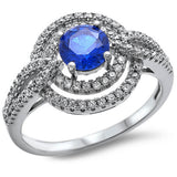 New Blue Sapphire & Cz .925 Sterling Silver Ring