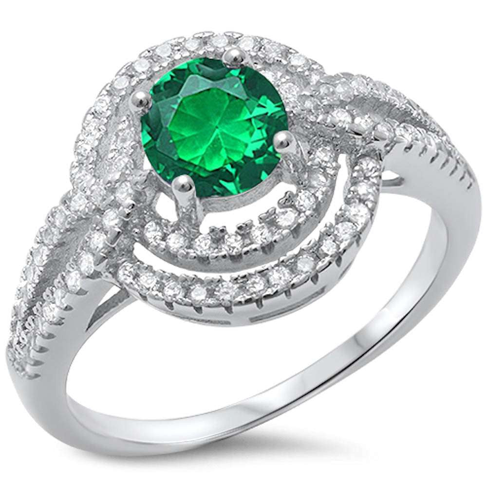 Green Emerald & Cz  .925 Sterling Silver Ring Sizes 5-10