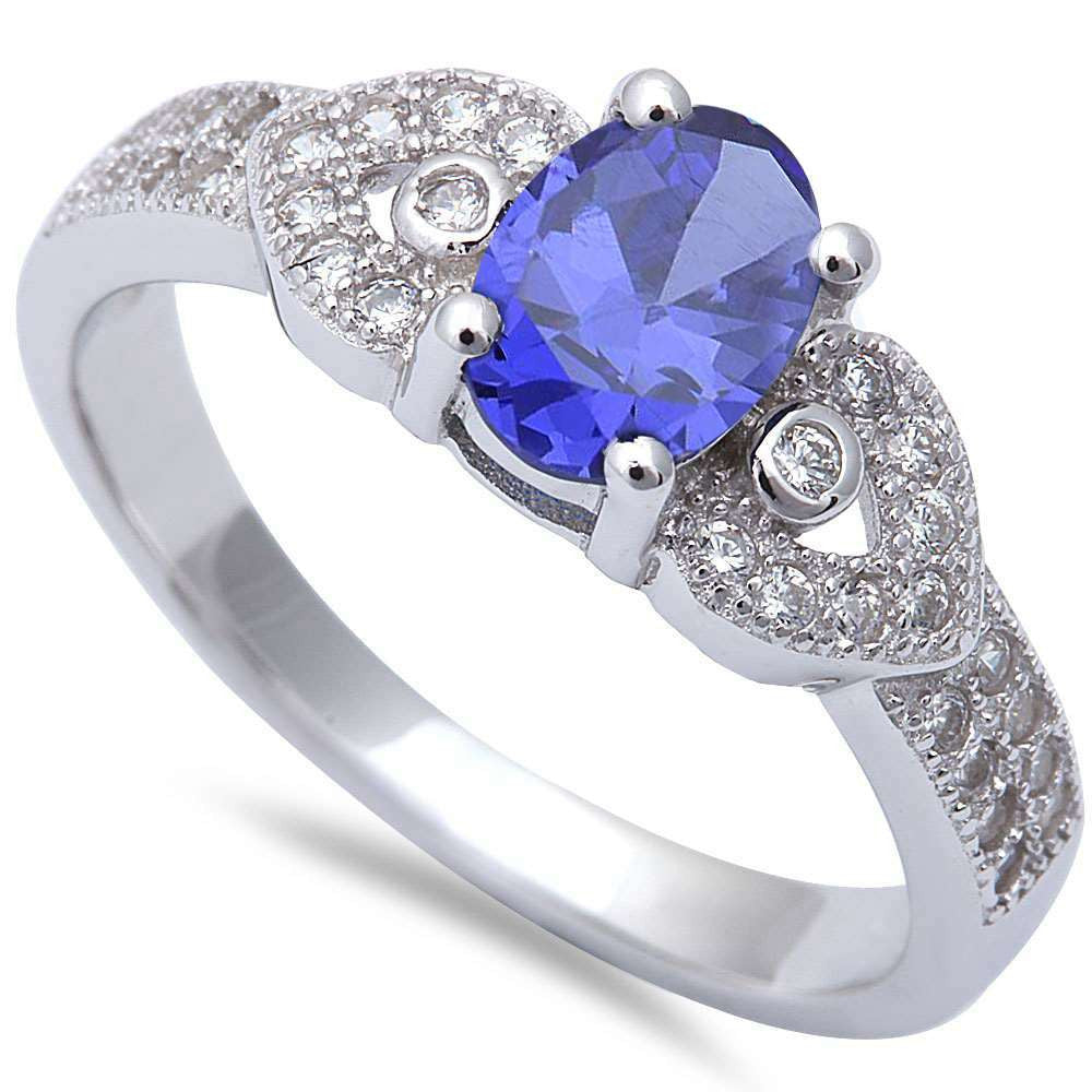 Oval Tanzanite & Cubic Zirconia .925 Sterling Silver Ring Sizes 5-9