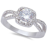 <span>CLOSEOUT! </span>Halo Style Cubic Zirconia Solitaire .925 Sterling Silver Ring