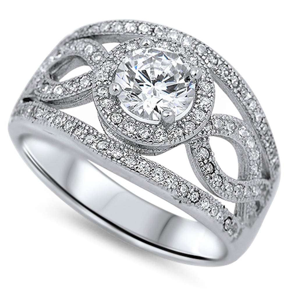 7CT Fine Round & Pave Cz High Fashion .925 Sterling Silver Ring 5-10