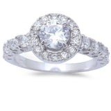 Halo Style White Russian Cz Engagement Solid .925 Sterling Silver Ring Sizes 5-9