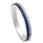 Blue Sapphire & Cz Band .925 Sterling Silver Ring Sizes 5-9
