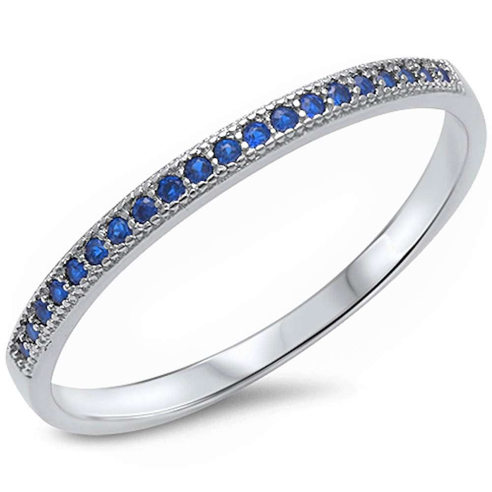 <span>CLOSEOUT! </span>Blue Sapphire Eternity Style Band .925 Sterling Silver Ring