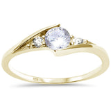 <span>CLOSEOUT! </span>Round Yellow Gold Plated CZ Solitaire Fashion .925 Sterling Silver Ring
