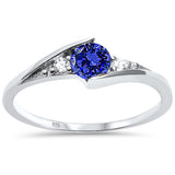 New Round Blue Sapphire Solitaire Fashion .925 Sterling Silver Ring Sizes 3-10