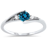 Round Blue Cubic Zirconia Solitaire Fashion .925 Sterling Silver Ring