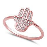 Rose Plated Hamsa Hand of Gold Religious .925 Sterling Silver Ring