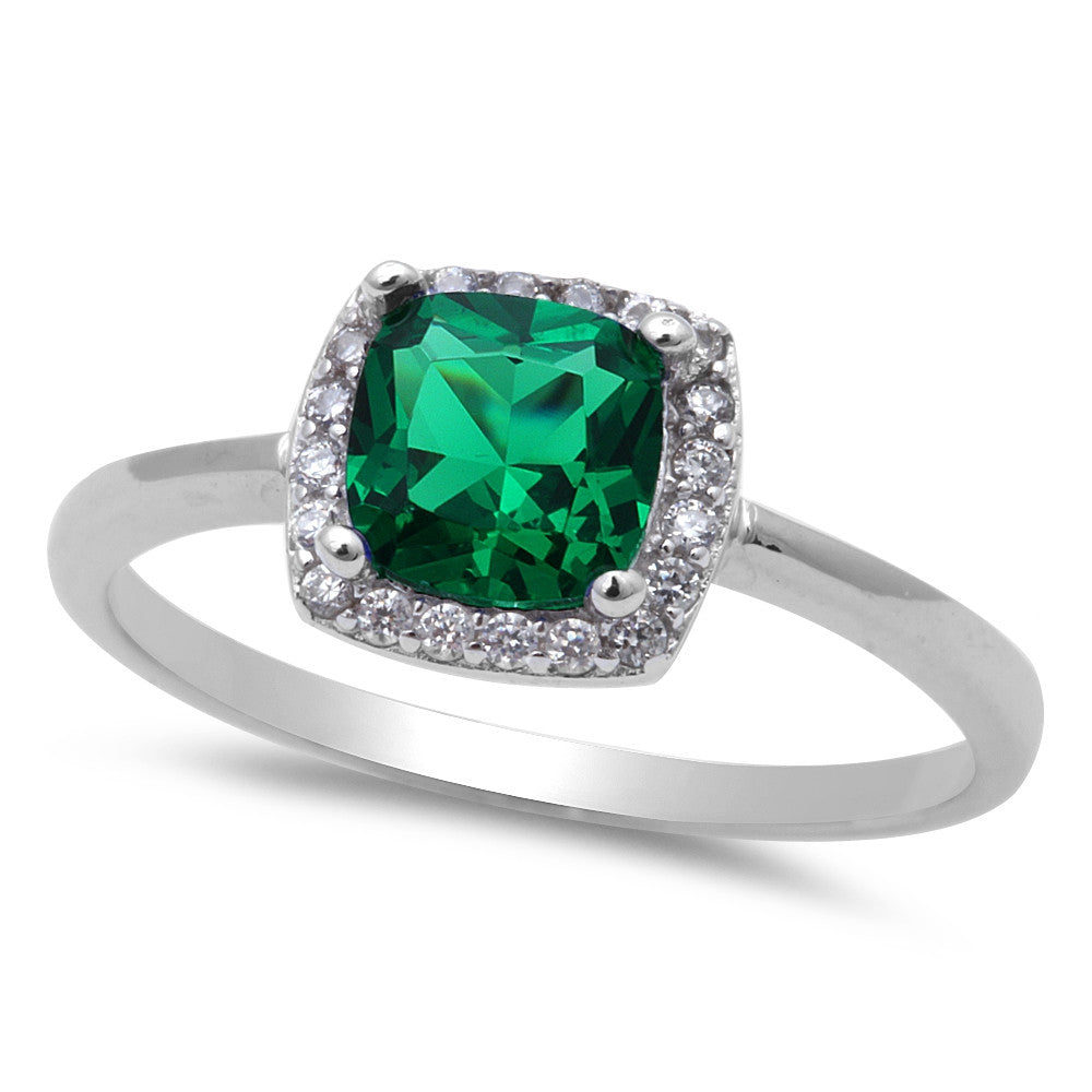 <span>CLOSEOUT!</span>Emerald & Cubic Zirconia Fashion .925 Sterling Silver Ring Sizes 4-10