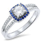 Round Solitaire Cubic Zirconia & Sapphire .925 Sterling Silver Ring Sizes 4-10