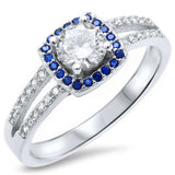   Round Solitaire Cubic Zirconia & Sapphire .925 Sterling Silver Ring Sizes 4-5