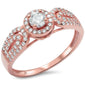 Rose Gold Plated Round & Pave Cz .925 Sterling Silver Ring Sizes 5-10
