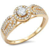 Yellow Gold Plated Round & Pave Cz .925 Sterling Silver Ring