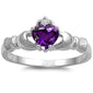 Amethyst Heart Claddagh Ring .925 Sterling Silver Sizes 4-12