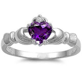 Amethyst Heart Claddagh Ring .925 Sterling Silver