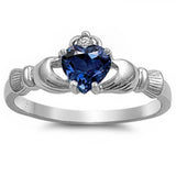 Blue Sapphire Claddagh Ring .925 Sterling Silver Sizes 3-12
