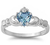 Aquamarine Heart Claddagh Ring .925 Sterling Silver