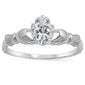 Clear Cz Heart Claddagh Ring .925 Sterling Silver Sizes 4-10