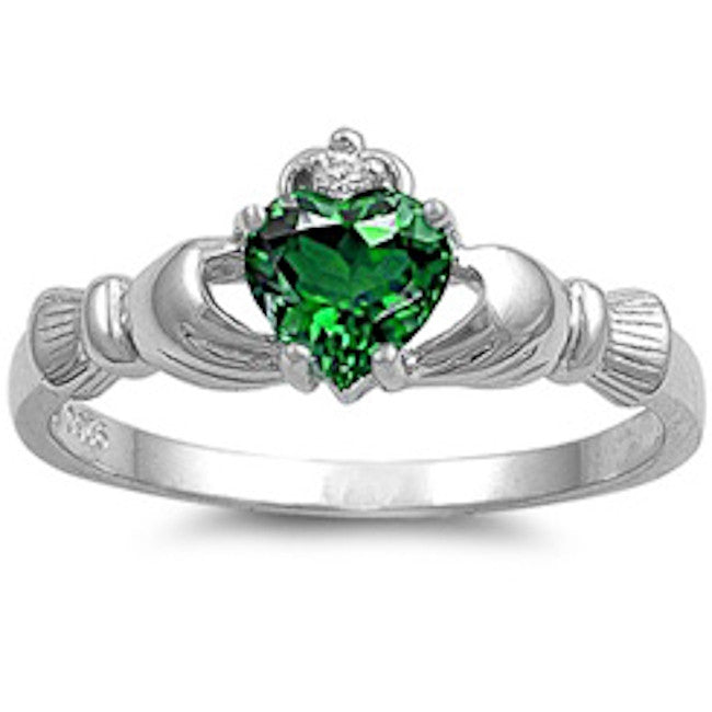 IRISH CLADDAGH Emerald Heart Ring Sizes 3-12