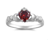 Garnet Claddagh Ring .925 Sterling Silver Sizes 4-12