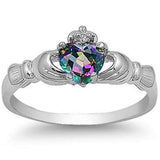 IRISH CLADDAGH Rainbow Colored Topaz Heart Ring Sizes 3-12