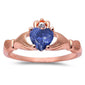 Rose Gold Plated Tanzanite & Cubic Zirconia Claddagh .925 Sterling Silver Ring Sizes 3-12