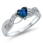 Blue Sapphire Heart & Cubic Zirconia Infinity Band .925 Sterling Silver Ring Sizes 5-10