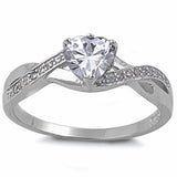 Clear Cz Heart with Cz Accent .925 Sterling Silver Ring