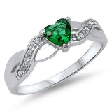 GREEN EMERALD HEART & CZ FASHION .925 Sterling Silver Ring Sizes 4-9