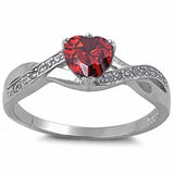 RED GARNET HEART & CZ FASHION .925 Sterling Silver Ring Sizes 4-9