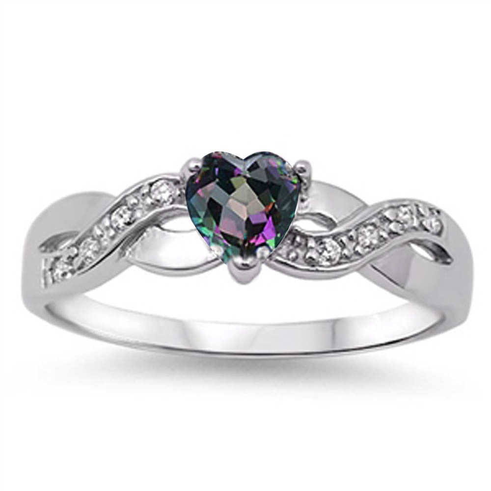 Rainbow Topaz Heart & Cubic Zirconia .925 Sterling Silver Ring sizes 4-10